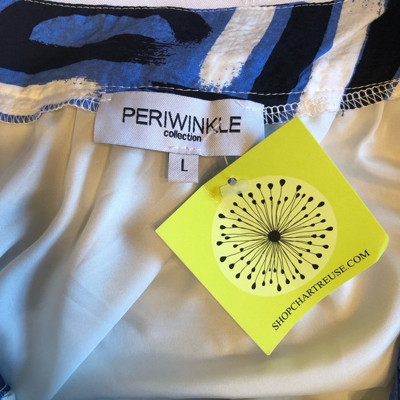 NWT Periwinkle Collection Trunk Bay Blue, White, Black One Shoulder Dress Size L - Picture 5 of 6